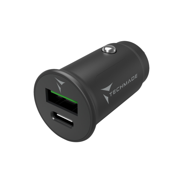 TECHMADE CARICATORE GANAUTO FASTCHARGER 30 WATT TYPE-C + USB A